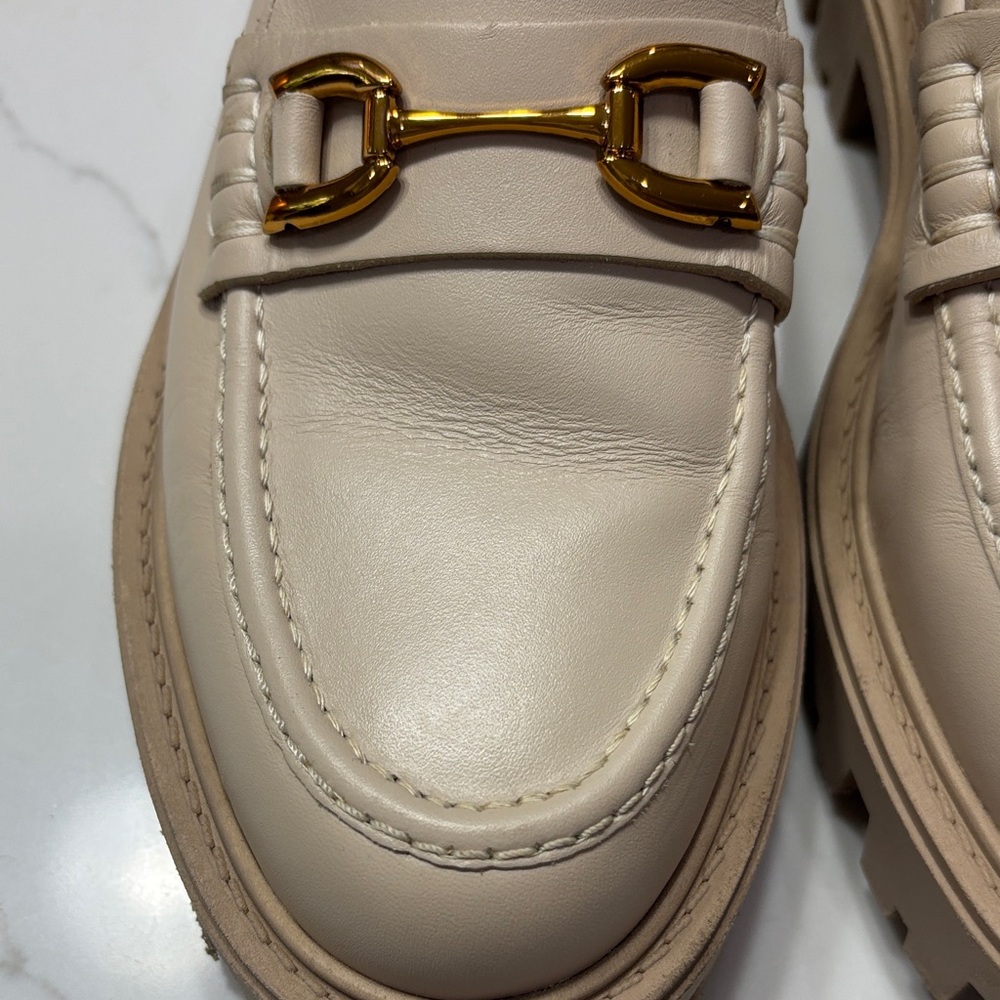 Zara Beige Loafers with Gold Buckle Detail - Picture 6 of 17